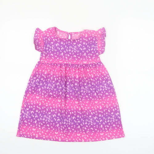 St. Bernard Girls Pink Purple Animal Print A-Line Dress 4-5 Years