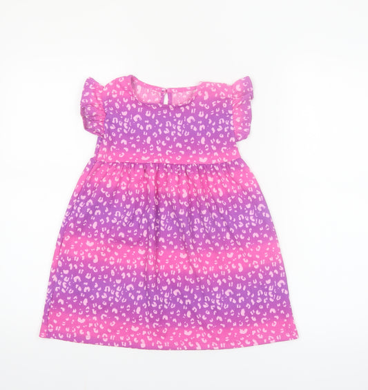 St. Bernard Girls Pink Purple Animal Print A-Line Dress 4-5 Years