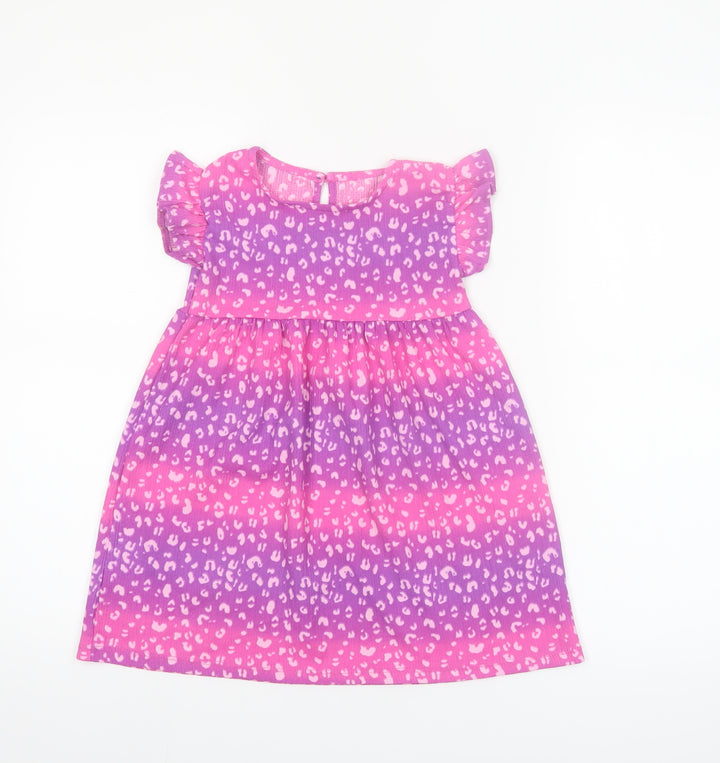 St. Bernard Girls Pink Purple Animal Print A-Line Dress 4-5 Years