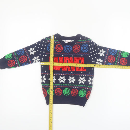 Marvel Boys Blue Fair Isle Pullover Jumper 18–24 Months Long Sleeve Winter