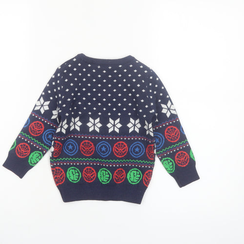 Marvel Boys Blue Fair Isle Pullover Jumper 18–24 Months Long Sleeve Winter