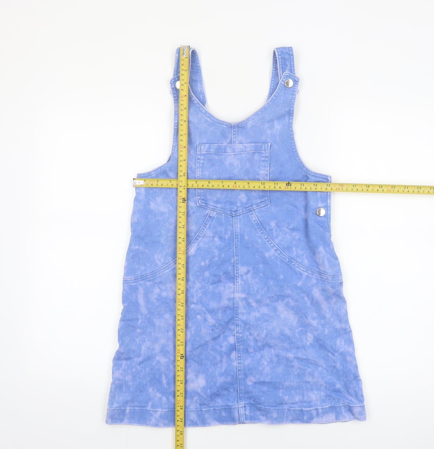 F&F Girls Blue Tie Dye Pinafore Denim Dress 13-14 Years Casual Sleeveless