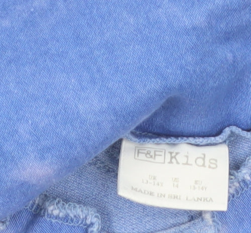 F&F Girls Blue Tie Dye Pinafore Denim Dress 13-14 Years Casual Sleeveless