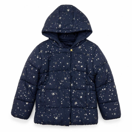 Primark Girls Blue Star Print Hooded Puffer Jacket Coat 5-6 Years