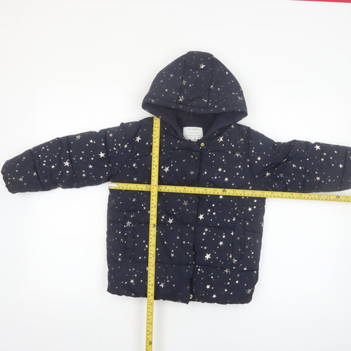 Primark Girls Blue Star Print Hooded Puffer Jacket Coat 5-6 Years