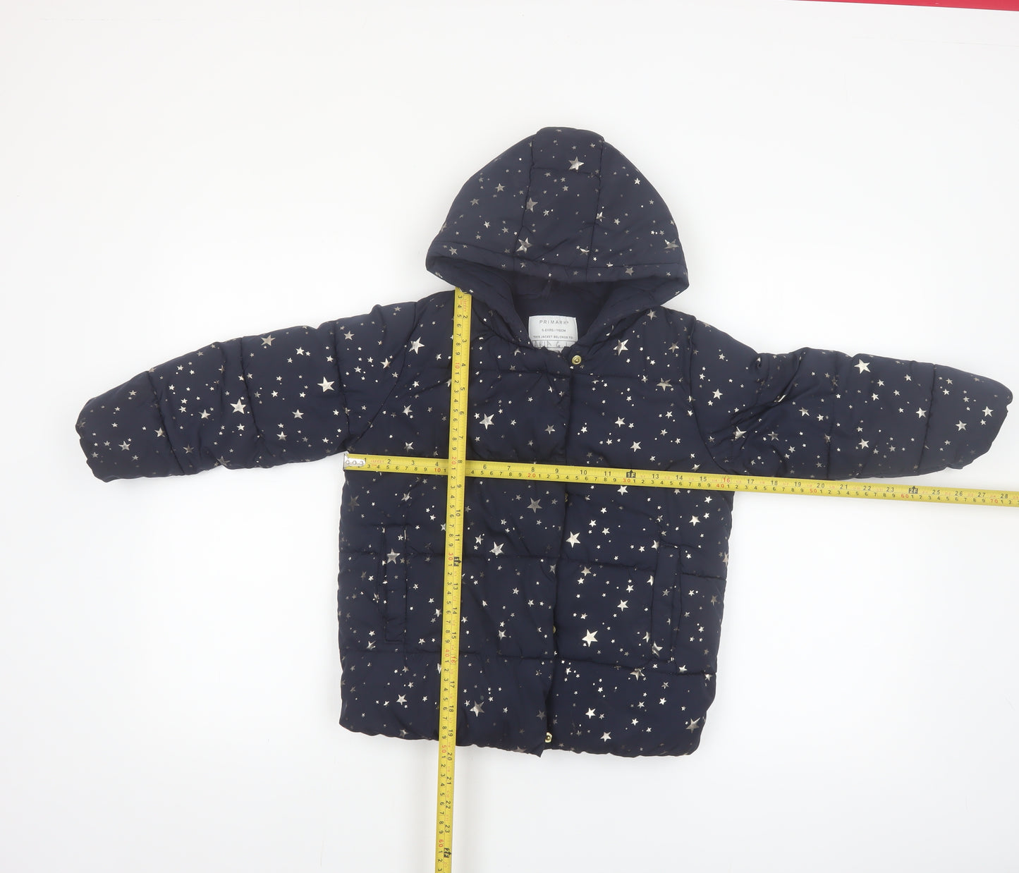 Primark Girls Blue Star Print Hooded Puffer Jacket Coat 5-6 Years