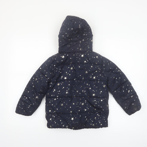 Primark Girls Blue Star Print Hooded Puffer Jacket Coat 5-6 Years