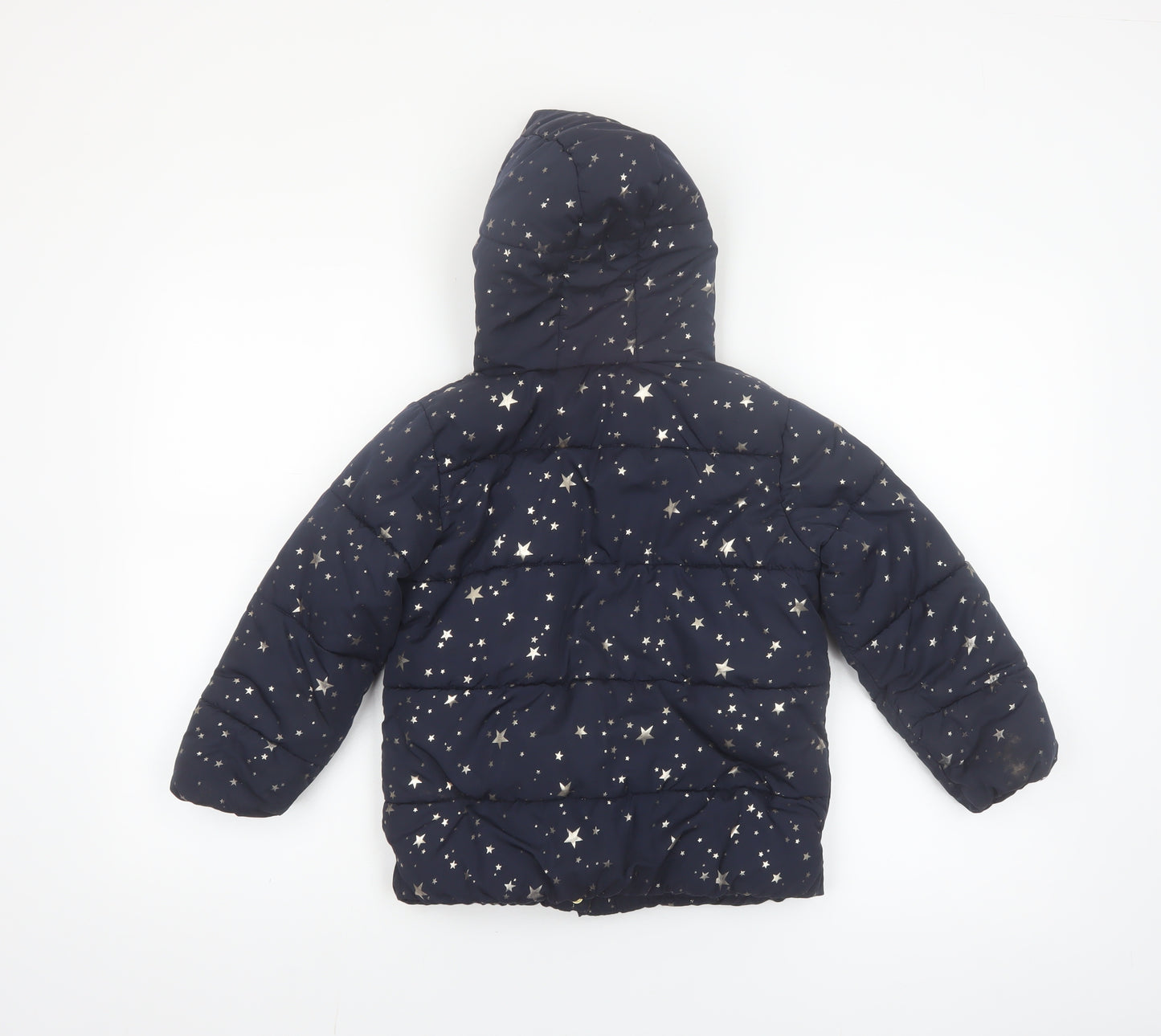 Primark Girls Blue Star Print Hooded Puffer Jacket Coat 5-6 Years