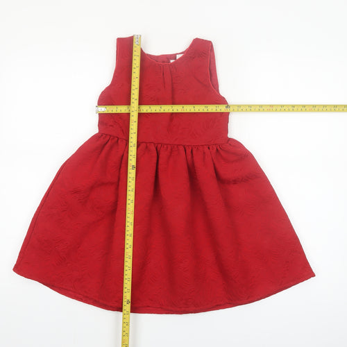 Primark Girls Red Jacquard Bow Party Dress 6-7 Years Sleeveless A-Line