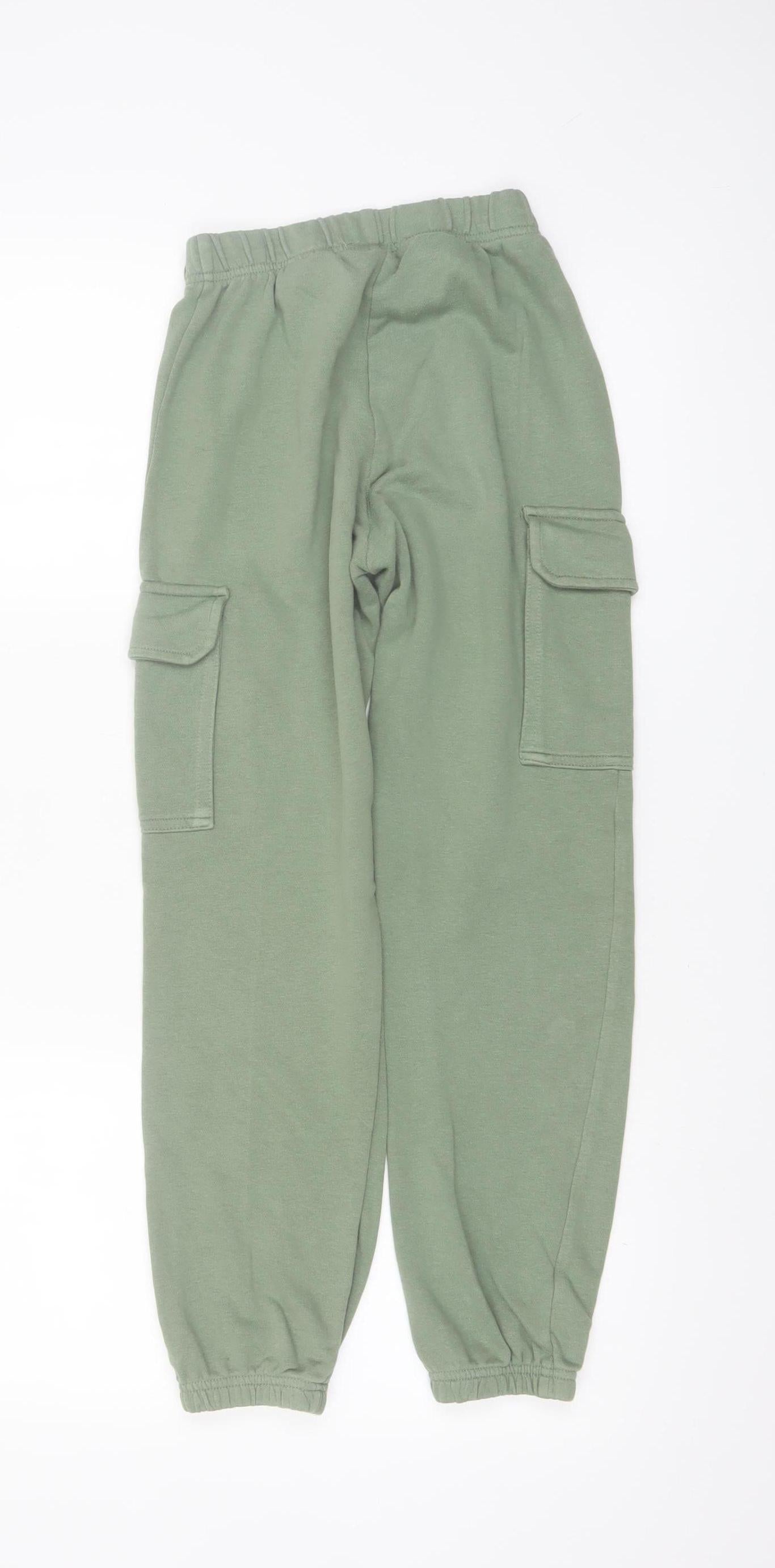 H&M Girls Green Cargo Jogger Trousers 10-11 Years Cotton Blend Casual