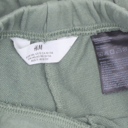 H&M Girls Green Cargo Jogger Trousers 10-11 Years Cotton Blend Casual