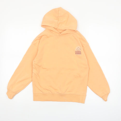 Dunnes Stores Girls Orange Pullover Hoodie 8-9 Years Cool Vibes Print