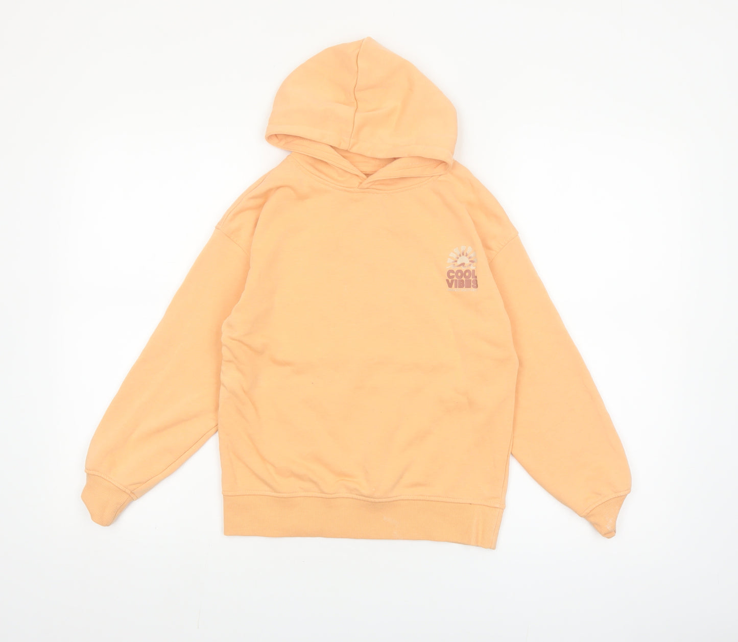 Dunnes Stores Girls Orange Pullover Hoodie 8-9 Years Cool Vibes Print