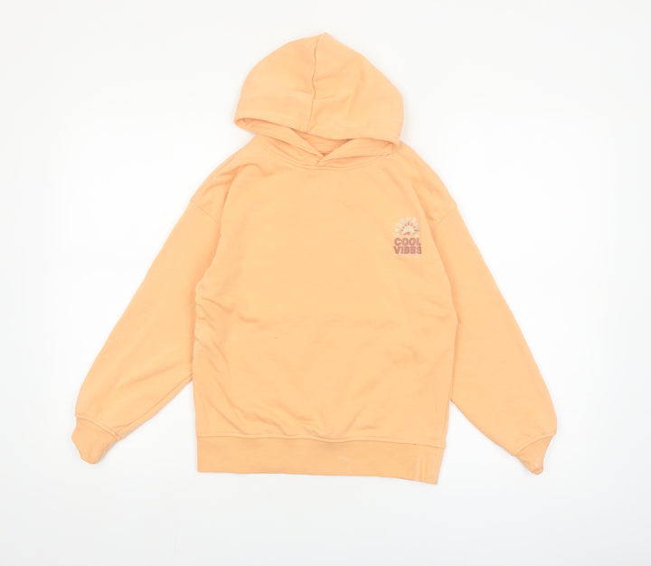 Dunnes Stores Girls Orange Pullover Hoodie 8-9 Years Cool Vibes Print