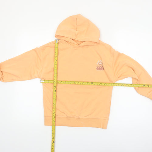 Dunnes Stores Girls Orange Pullover Hoodie 8-9 Years Cool Vibes Print