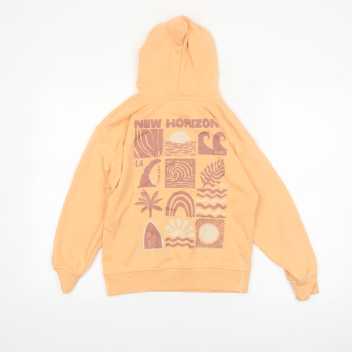 Dunnes Stores Girls Orange Pullover Hoodie 8-9 Years Cool Vibes Print