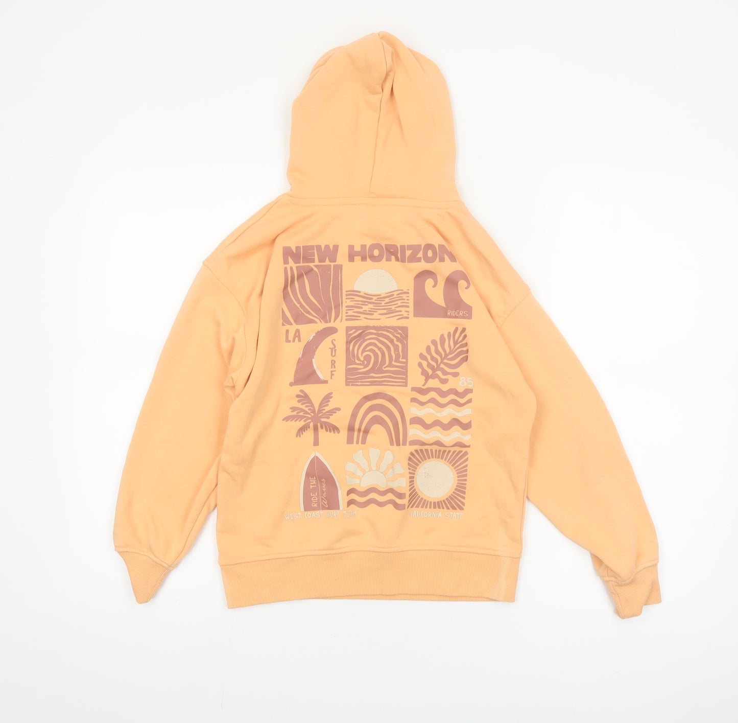 Dunnes Stores Girls Orange Pullover Hoodie 8-9 Years Cool Vibes Print