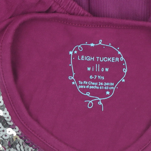 Leigh Tucker Willow Girls Purple Sequin Collar Fit & Flare Dress 6-7 Years