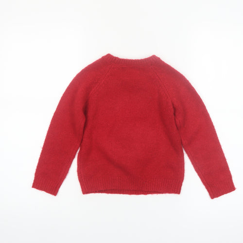 F&F Girls Red Christmas Snowman Jumper 4-5 Years Sequin & Fluffy Design