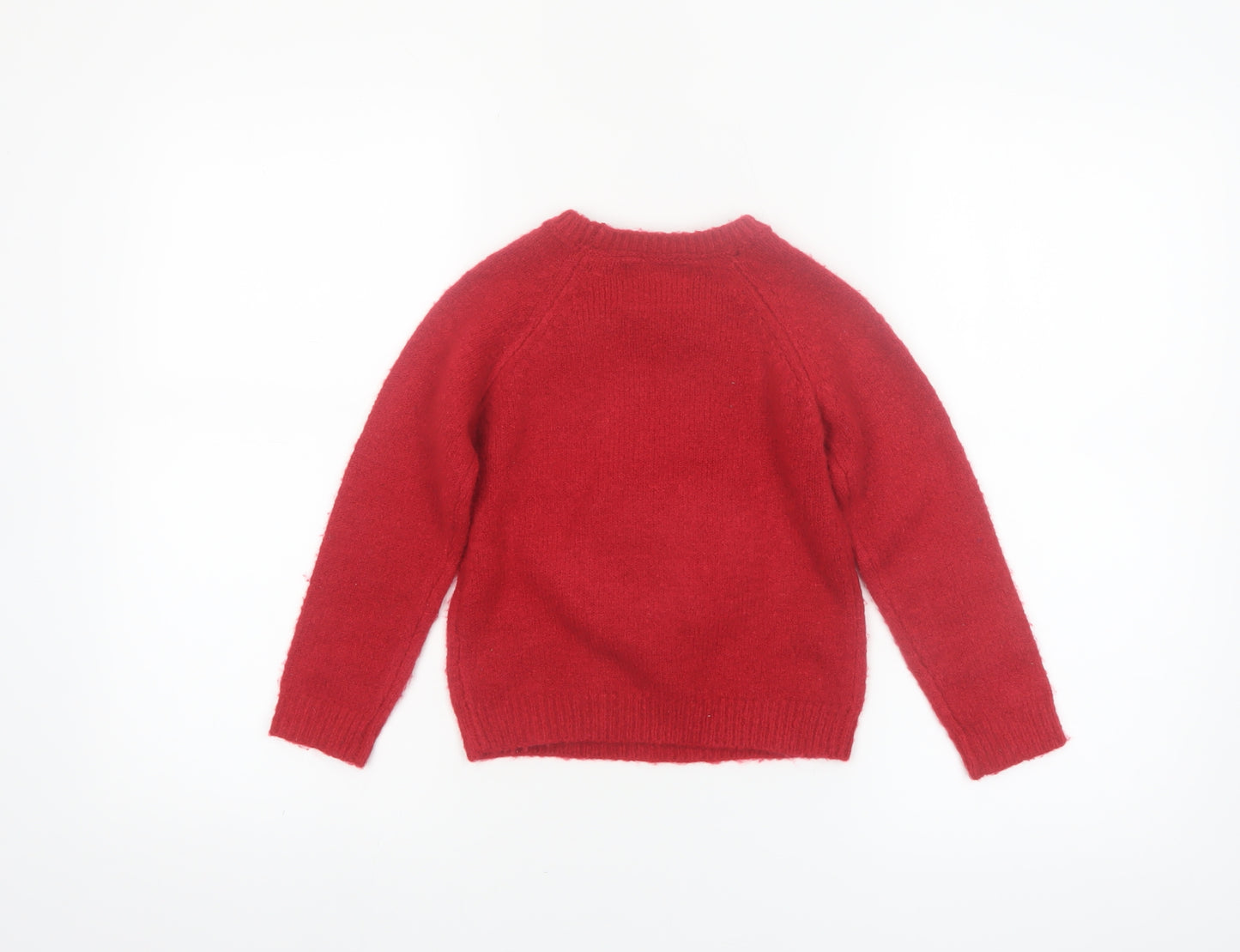 F&F Girls Red Christmas Snowman Jumper 4-5 Years Sequin & Fluffy Design