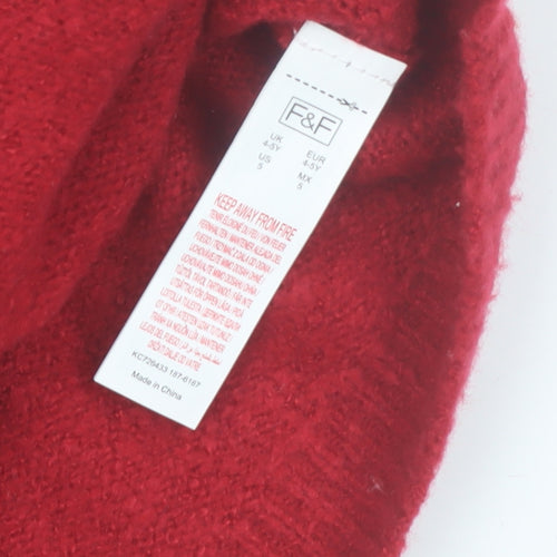F&F Girls Red Christmas Snowman Jumper 4-5 Years Sequin & Fluffy Design
