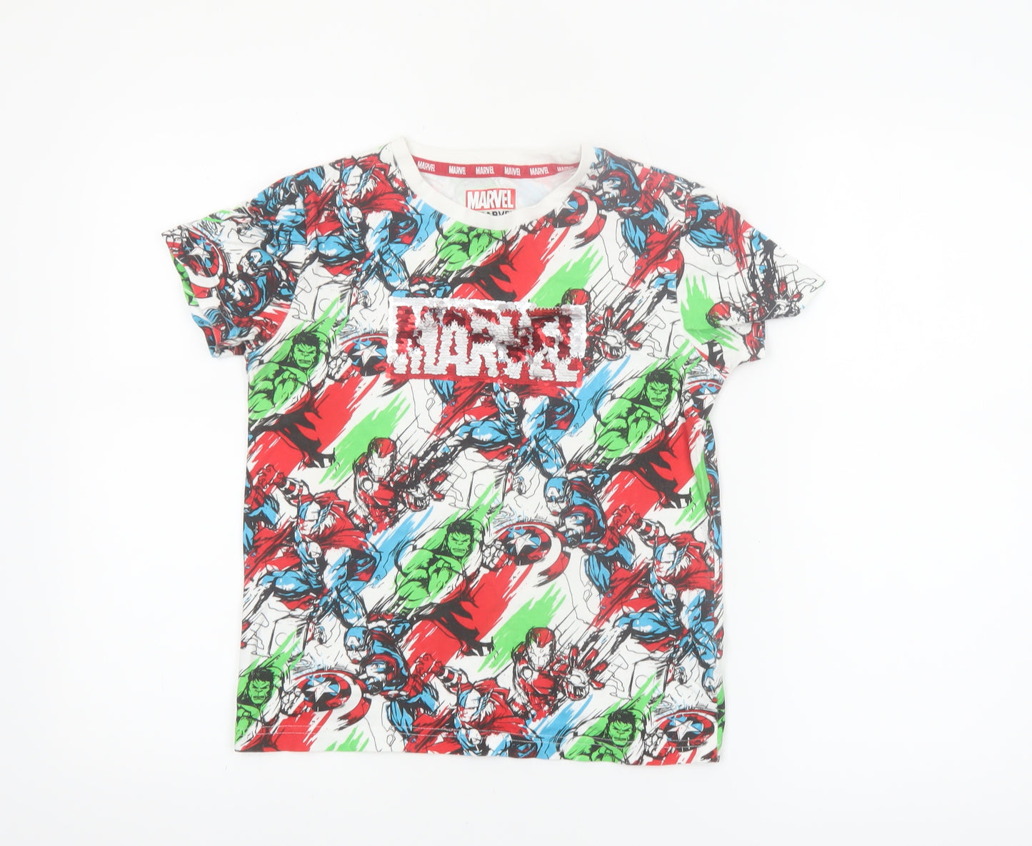 Next Boys Marvel Multicoloured Superhero T-Shirt 8 Years Cotton Crew Neck