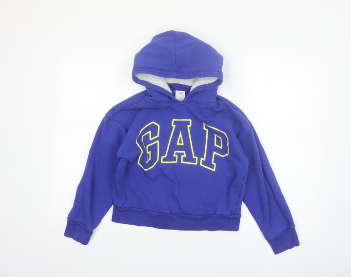 GAP Kids Blue Pullover Hoodie Boys M (8) Logo Print Fleece Sweatshirt