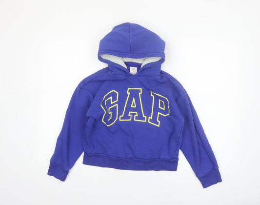 GAP Kids Blue Pullover Hoodie Boys M (8) Logo Print Fleece Sweatshirt