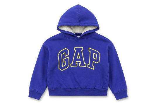 Front view of Gap Kids Blue Pullover Hoodie boys’ m (8) logo print fleece sweatshirt