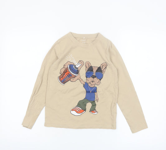 Name It Boys Beige Long Sleeve Graphic Dog T-Shirt 9-10 Years Cotton
