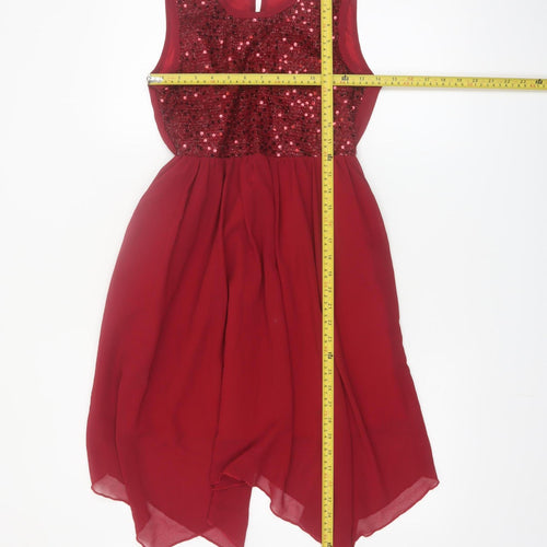 SHEIN Girls Red Sequin Chiffon Party Hi-Low Dress 11 Years