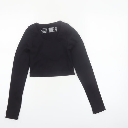 Primark Womens Black XS Long Sleeve Cropped Scoop Neck Top