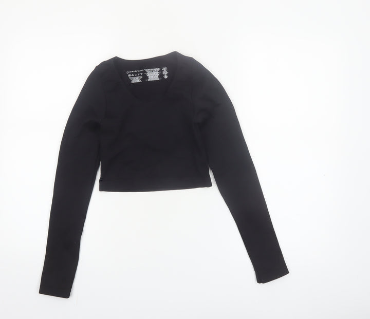 Primark Womens Black XS Long Sleeve Cropped Scoop Neck Top