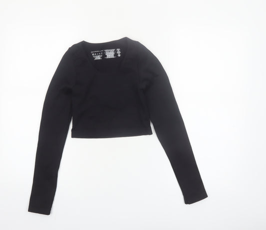 Primark Womens Black XS Long Sleeve Cropped Scoop Neck Top