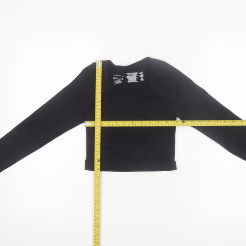 Primark Womens Black XS Long Sleeve Cropped Scoop Neck Top
