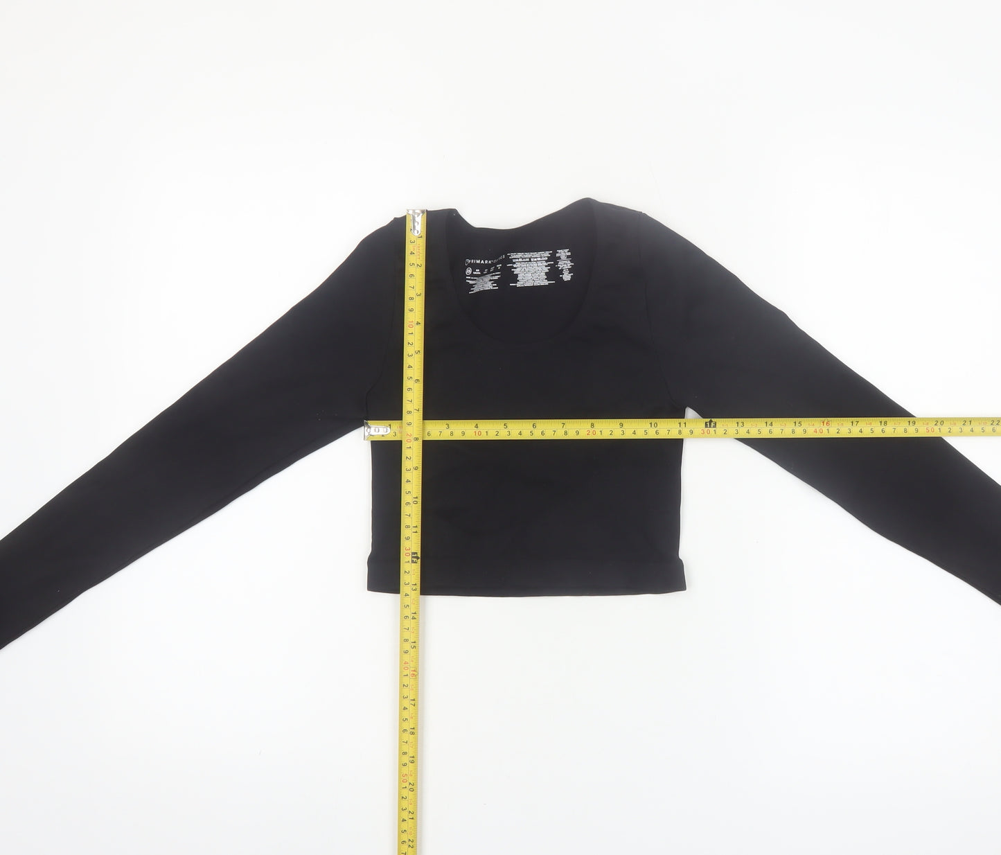 Primark Womens Black XS Long Sleeve Cropped Scoop Neck Top