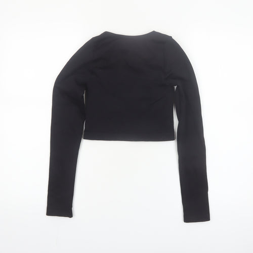 Primark Womens Black XS Long Sleeve Cropped Scoop Neck Top