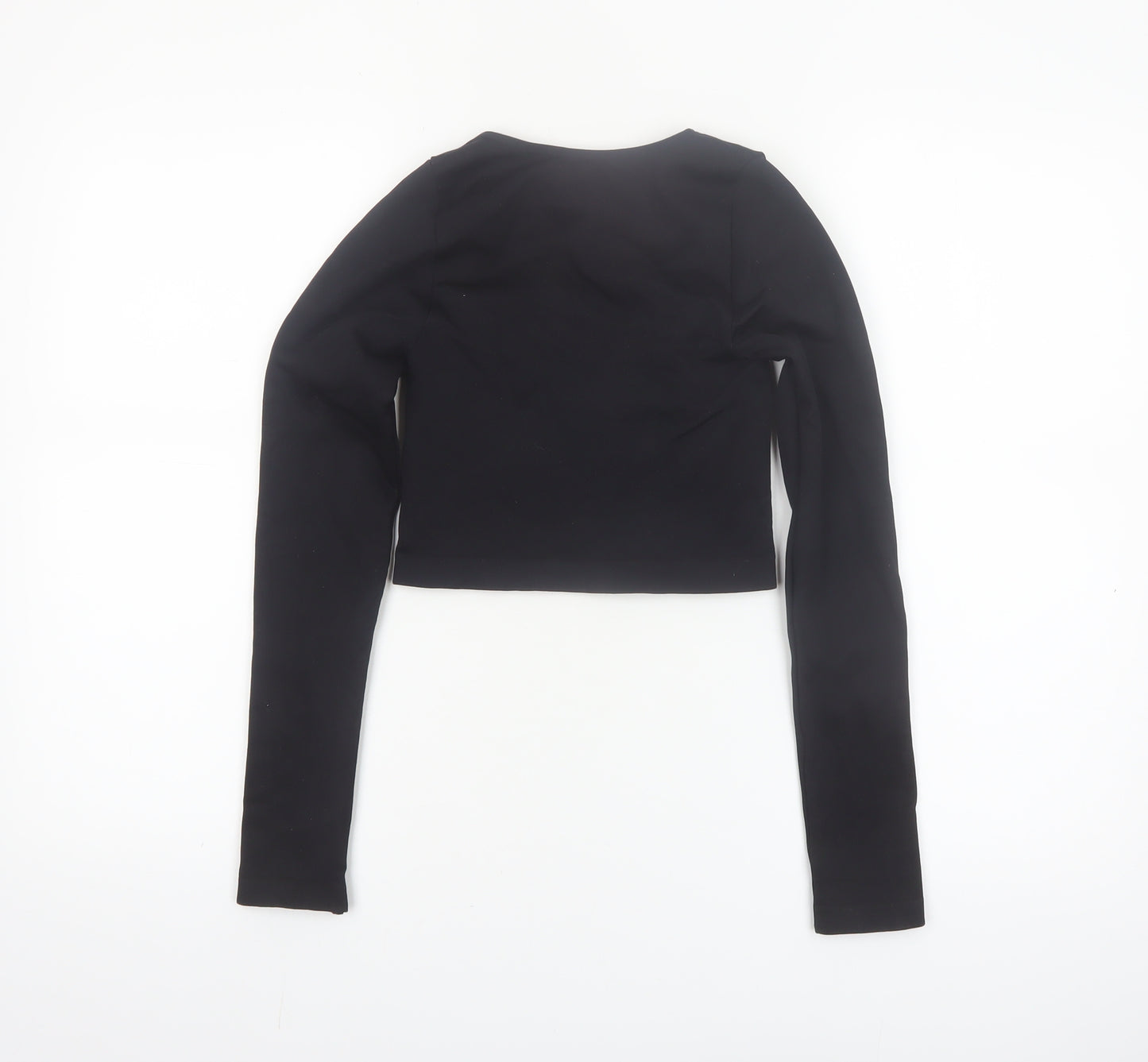 Primark Womens Black XS Long Sleeve Cropped Scoop Neck Top