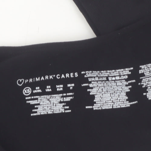 Primark Womens Black XS Long Sleeve Cropped Scoop Neck Top
