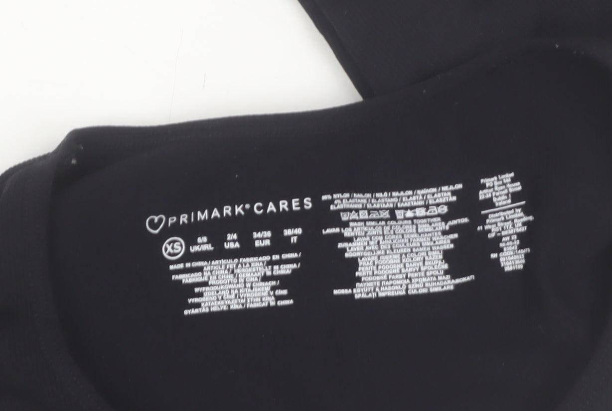 Primark Womens Black XS Long Sleeve Cropped Scoop Neck Top