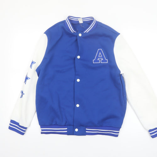 Shein Boys Blue Varsity Jacket 13-14 Years Polyester Lined School Jacket