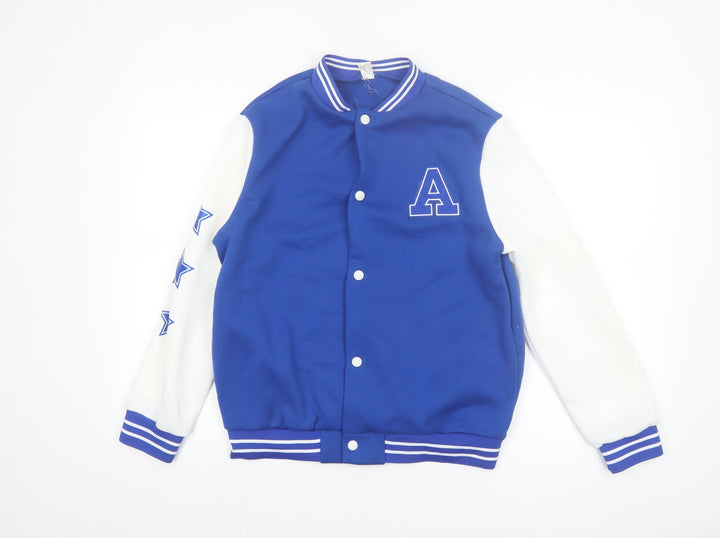 Shein Boys Blue Varsity Jacket 13-14 Years Polyester Lined School Jacket