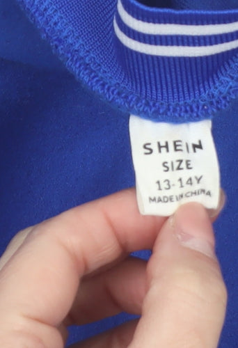 Shein Boys Blue Varsity Jacket 13-14 Years Polyester Lined School Jacket