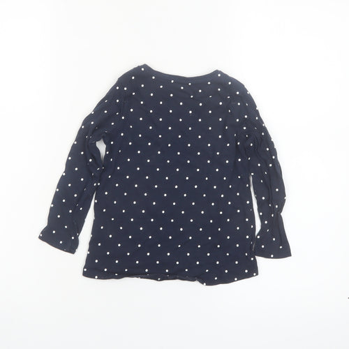 Little Kids Girls Blue Polka Dot Long Sleeve School Vibes Cotton T-Shirt 3-4 Years