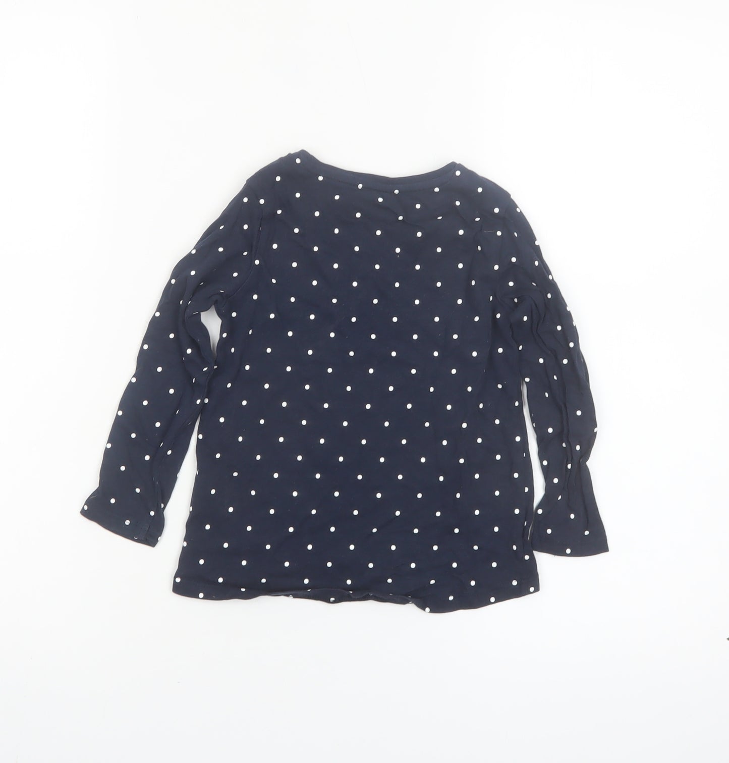 Little Kids Girls Blue Polka Dot Long Sleeve School Vibes Cotton T-Shirt 3-4 Years
