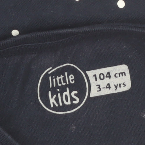 Little Kids Girls Blue Polka Dot Long Sleeve School Vibes Cotton T-Shirt 3-4 Years