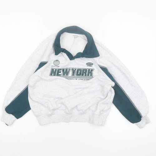 Primark Boys Grey Collared Pullover Sweatshirt 7-8 Years New York Print