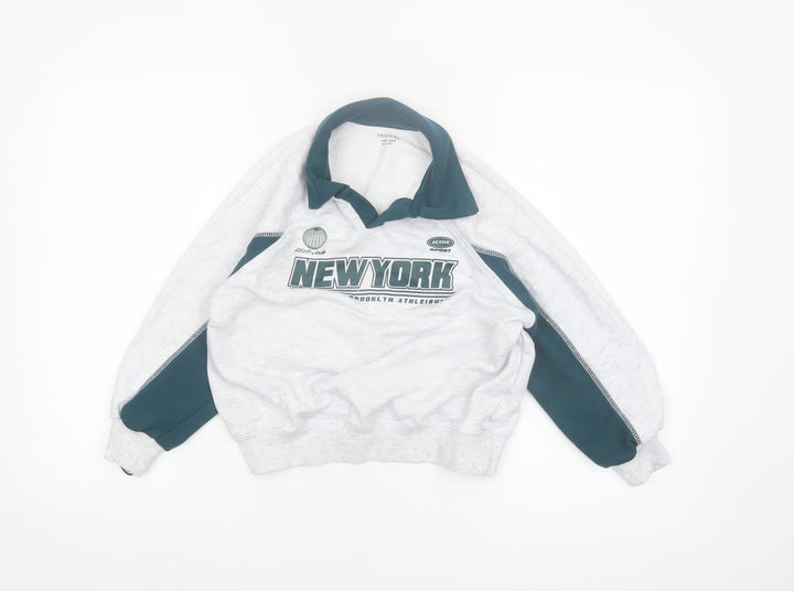 Primark Boys Grey Collared Pullover Sweatshirt 7-8 Years New York Print