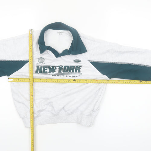 Primark Boys Grey Collared Pullover Sweatshirt 7-8 Years New York Print