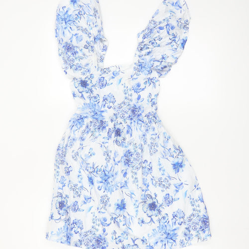 Next Girls Blue Floral A-Line Cotton Dress 6 Years